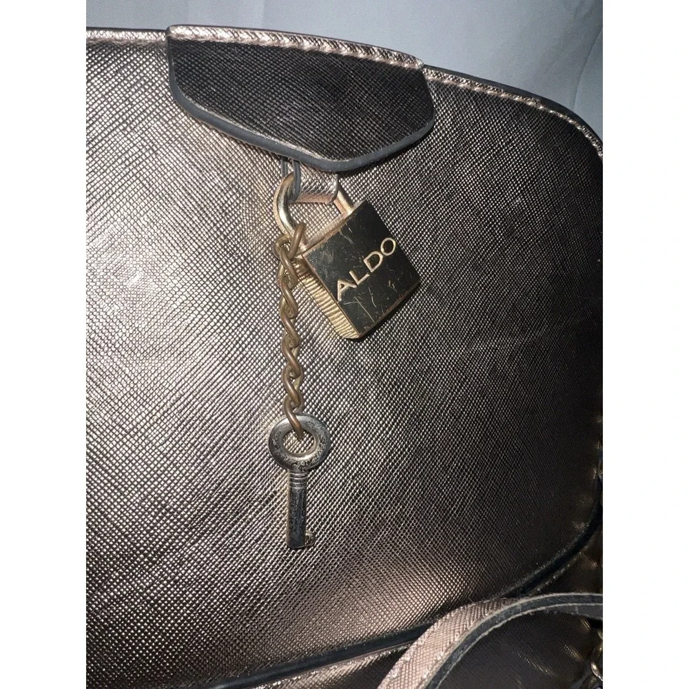 Aldo Crossbody Purse Metallic Rose Gold Handbag Faux Leather Strap